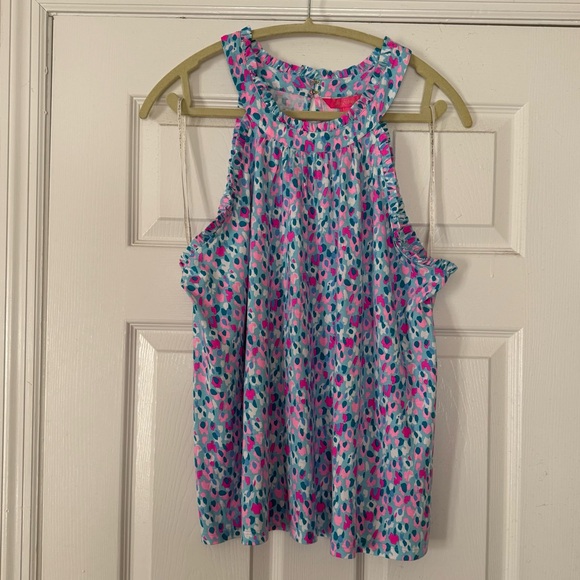 Lilly Pulitzer Jerrica Blouse Top Halter Ruffle Print Cotton Flowy XL NWT - Picture 6 of 12